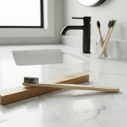 Cepillos de dientes de bambú biodegradable, Pack Pareja 2 piezas Negro y amarillo