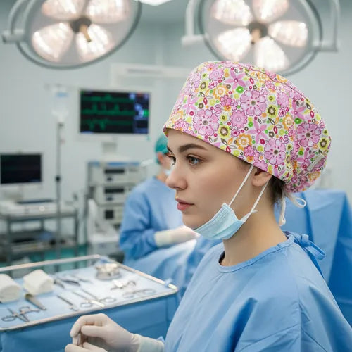 Gorro Quirúrgico Flores Multicolor Rosa Doctor Enfermeras Estampado Artesanal