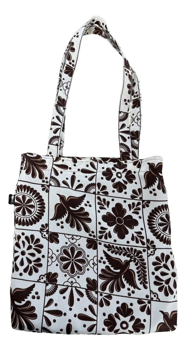 Bolsa Tote Bag Talavera Artesanal Mexicana Café Chocolate