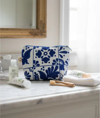 Cosmetiquera Blanca de talavera Azul Artesanal