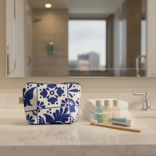 Cosmetiquera Blanca de talavera Azul Artesanal